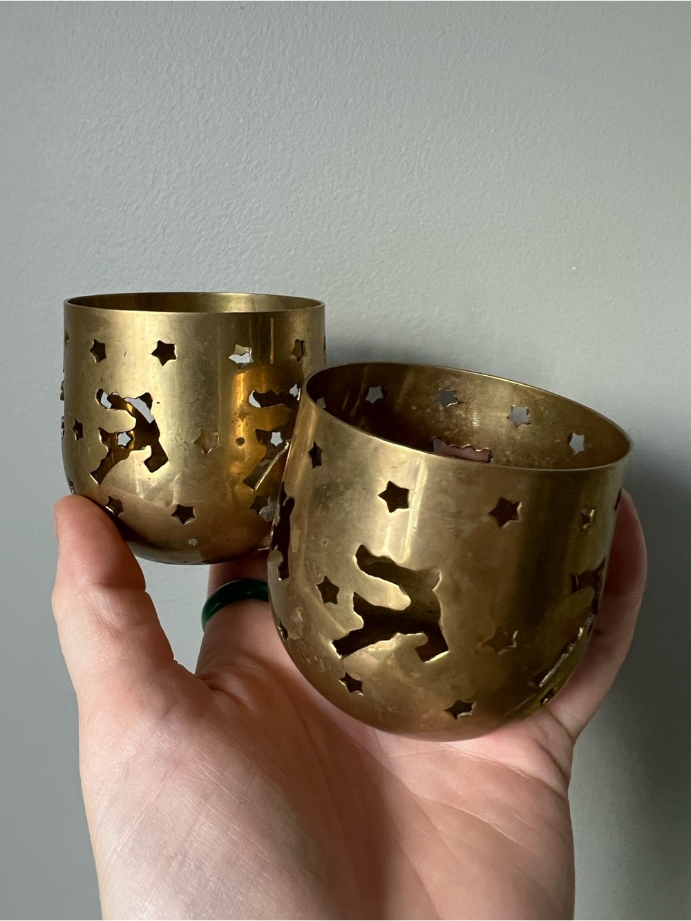 Vintage brass Christmas tee light holder